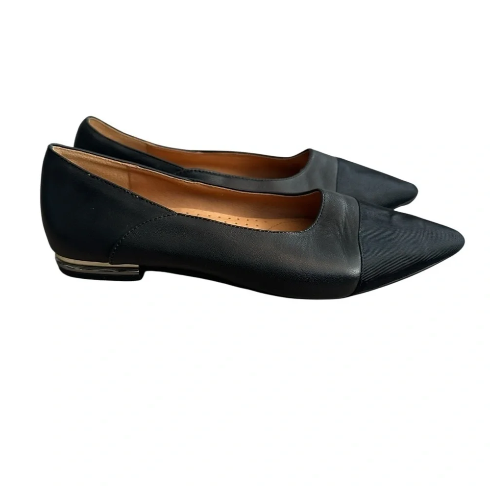 Marzella Black Leather Pointed Toe Flats Size 39 Minimalist Classic Workwear
